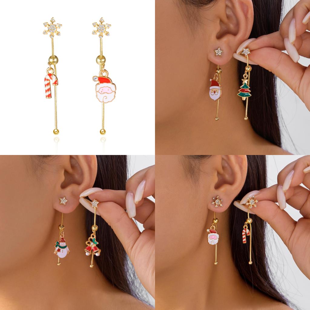 Fashion Christmas Earrings With Santa Claus And Bell Elements For Holiday Party Wear