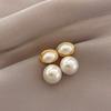 Elegant Gold Plated Double Imitation Pearl Dangle Earrings for Women Statement Party Holiday Jewelry