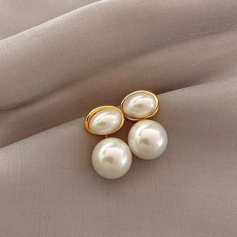 Elegant Gold Plated Double Imitation Pearl Dangle Earrings for Women Statement Party Holiday Jewelry