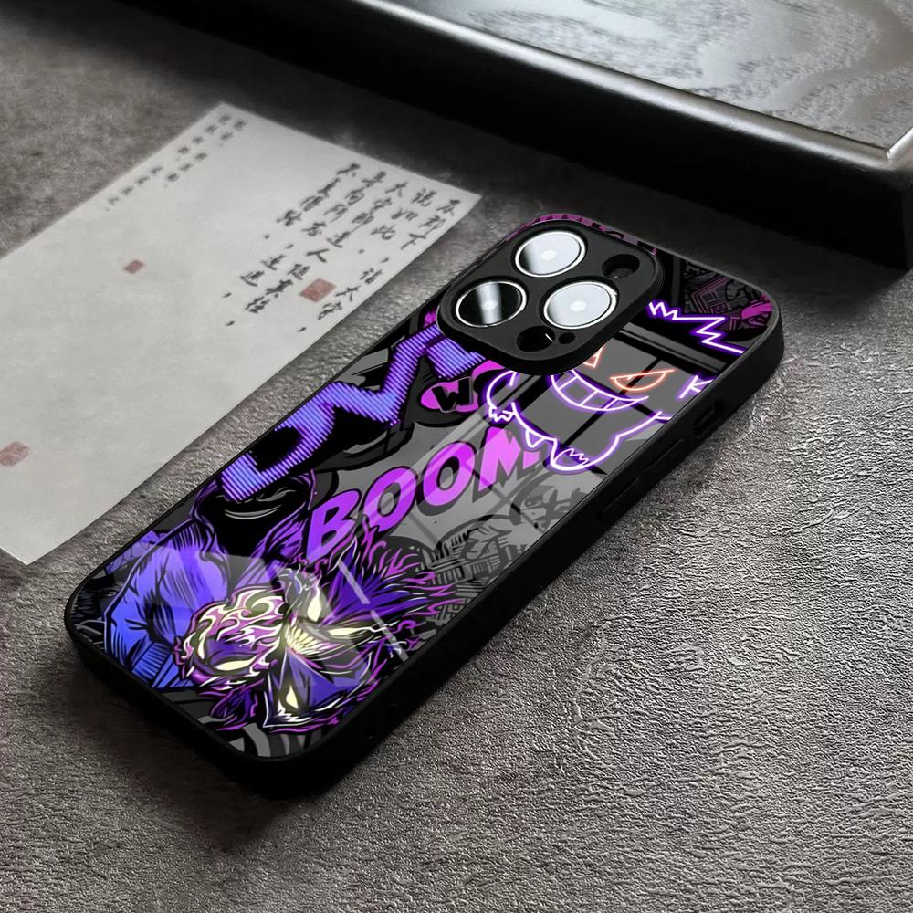 Phone Case For IPhone 17 Pro Max 14 Pro 15 12 11 13 Mini X XR XS 16 Plus SE Glass Cover Anime Pokemons Gengar