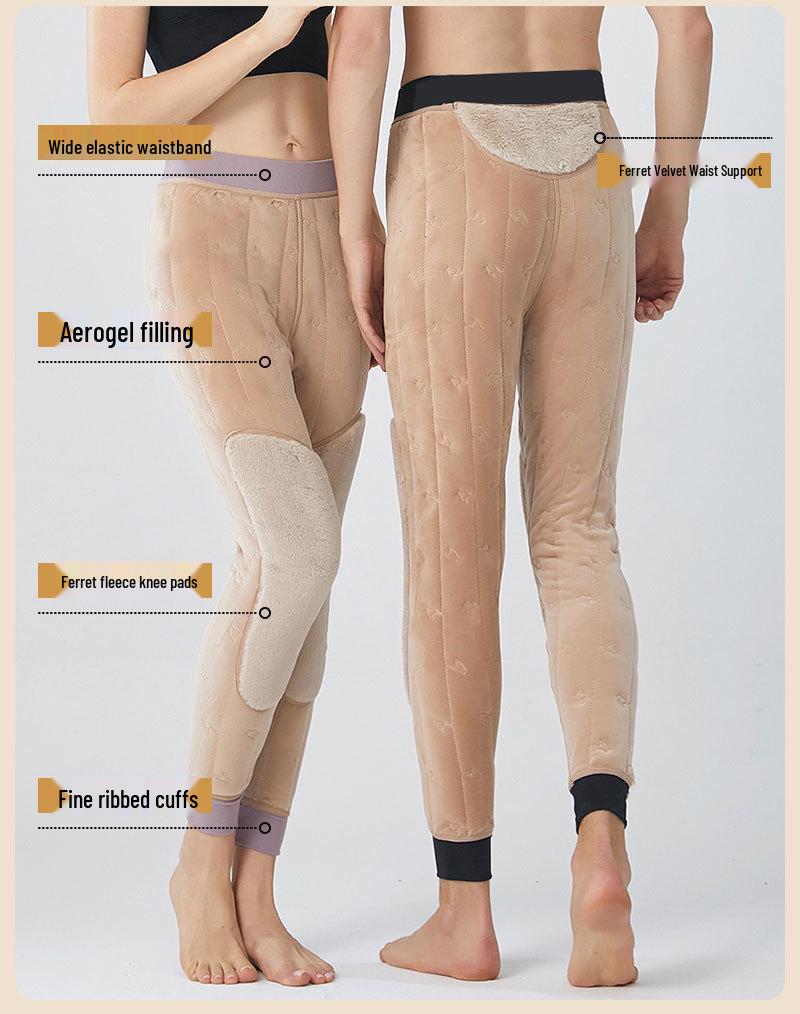 Aerogel Insulated Fleece Leggings: Men's & Women's Winter Cotton Pants with Triple-Layer Knee Protection.