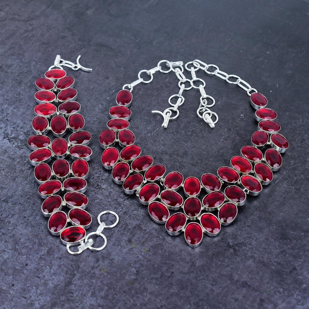 Natural Mozambique Garnet Gemstone 925 Sterling Silver Jewelry Set s0J74