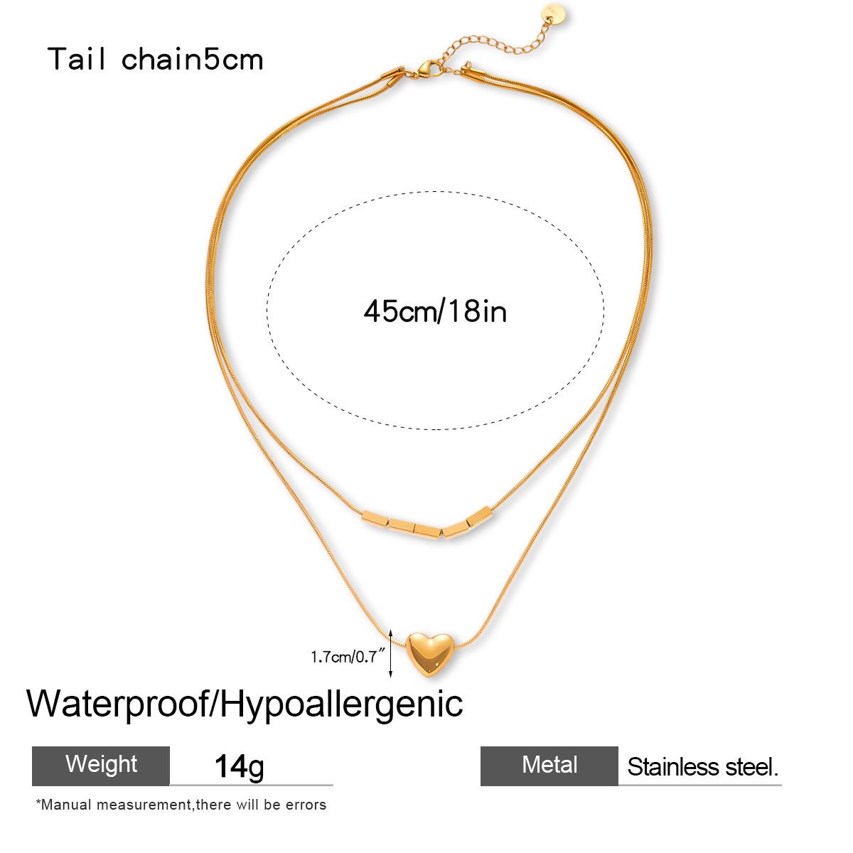 

Ожерелье из нержавеющей стали с двухслойными бусинами в форме сердца, звезды и круглыми бусинами - Модная цепочка для ключиц для женщин, европейский, американский стиль хай-энд