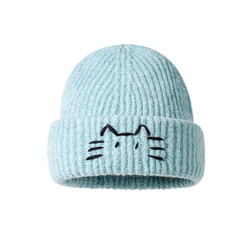 Cute kitten wool hat female autumn and winter face small warm cold hat big head circumference cold ear protection knitted hat