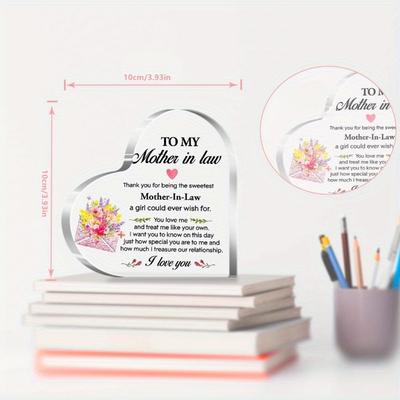 Presente de aniversário para a sogra: Placa de coração em acrílico ("Obrigado por existir") – Da nora.