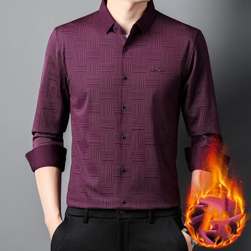 Autumn and Winter New Men Plus Fleece Long-sleeved Shirt Young Warm Shirt