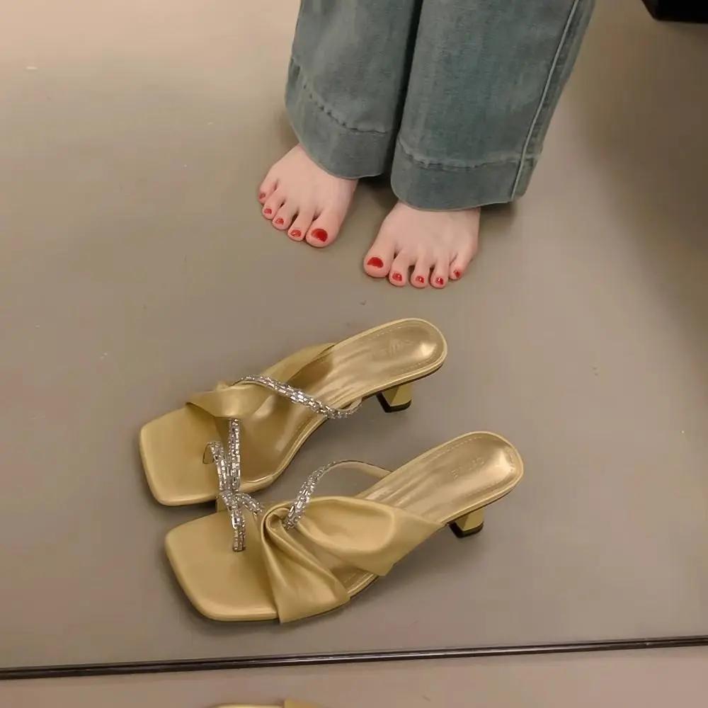 Fashion Women's Slippers and Ladies Sandals Rhinestone Shoes With Heel Low Price Slides 2025 Trend On Offer Top Designs Designer Luxury