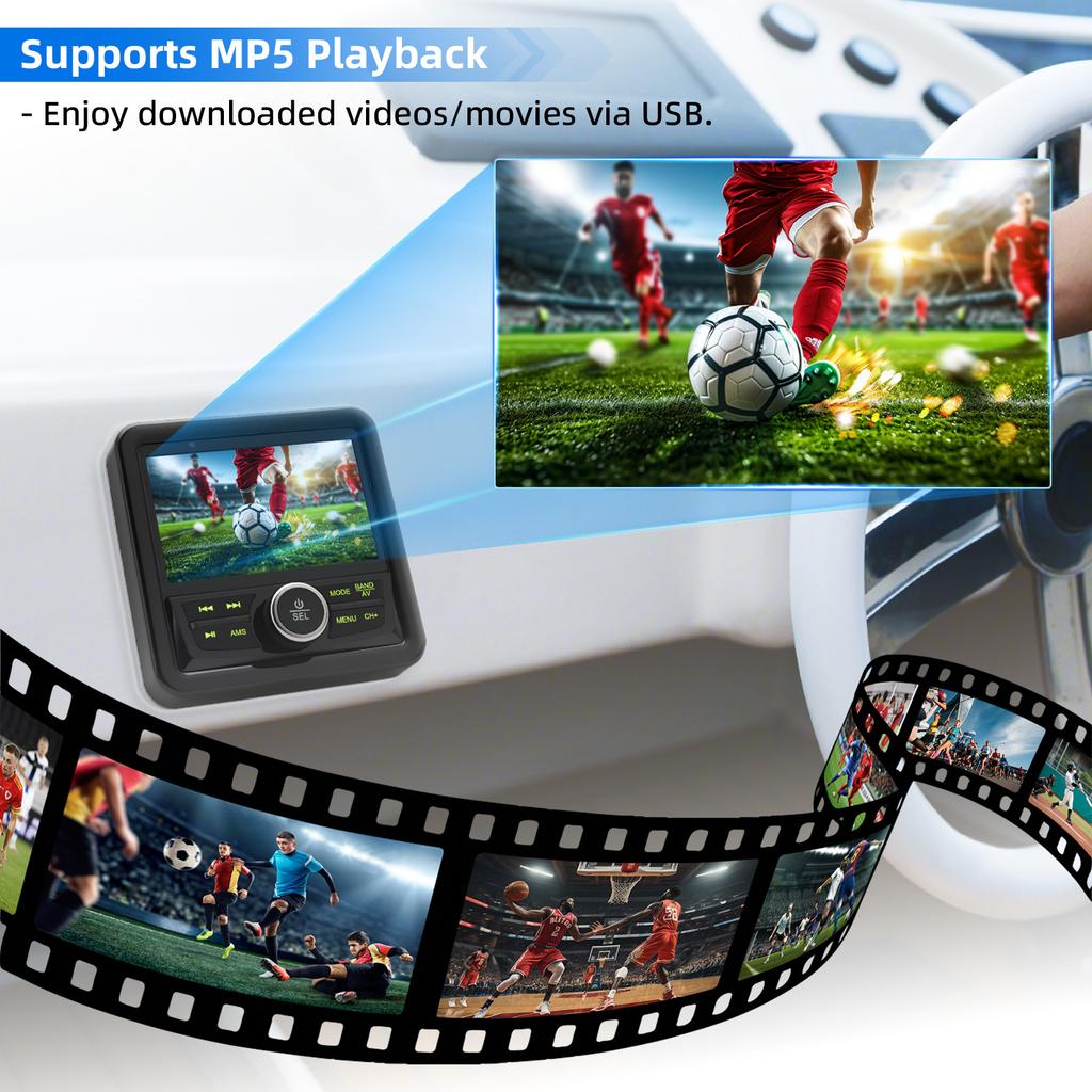 Waterproof MP5 Marine Radio Stereo Player Bluetooth-compatible FM AM Boat Speaker Media Audio Player For V ATV UTV SPA RZR