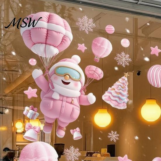 Santa Claus Window Decor 9Pcs Pink Christmas Static Clings, Snowman Bunny Penguin Glass Party Decorations Decals, Reusable Xmas Stickers, Holiday for