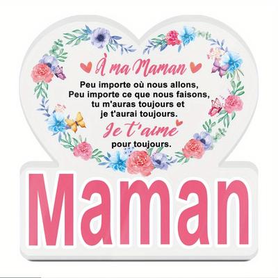 2D Flat "No Matter Where We Go My Love" French Heart-Shaped Acrylic Decorations Plaque, Floral Design, Suitable for Wall Decoration, Porch, Room, Vill