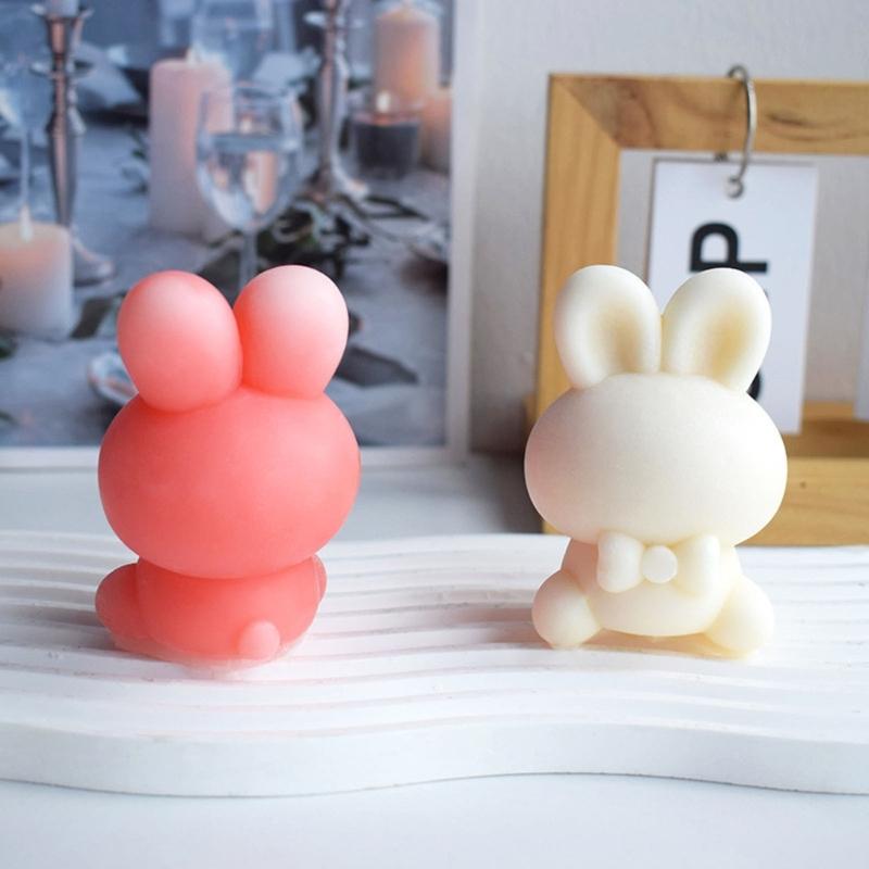 3D Easter Bunny Candle Mold Handmade Craft Gypsum Fondant Cake Decoration DIY Silicone Clay Soap Mould for Candle Making