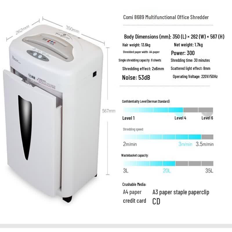 Comet 8689 Commercial Cross-Cut Shredder CN Plug (adapter Included)