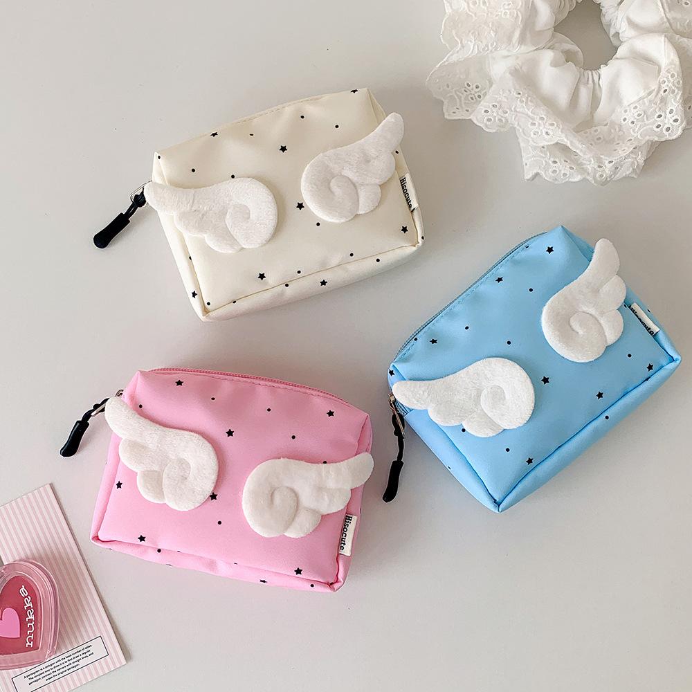 Ins Dots Mini Wings Cute Wallet Coins Wallet Portable Sanitary Pad Bag Mini Makeup Bag Earphone and Lipstick Organizer Pouch