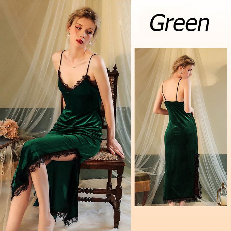 

Неглиже бархатное длинное ночное платье ночная рубашка пижамы летняя ночная рубашка ночная одежда M зелёный