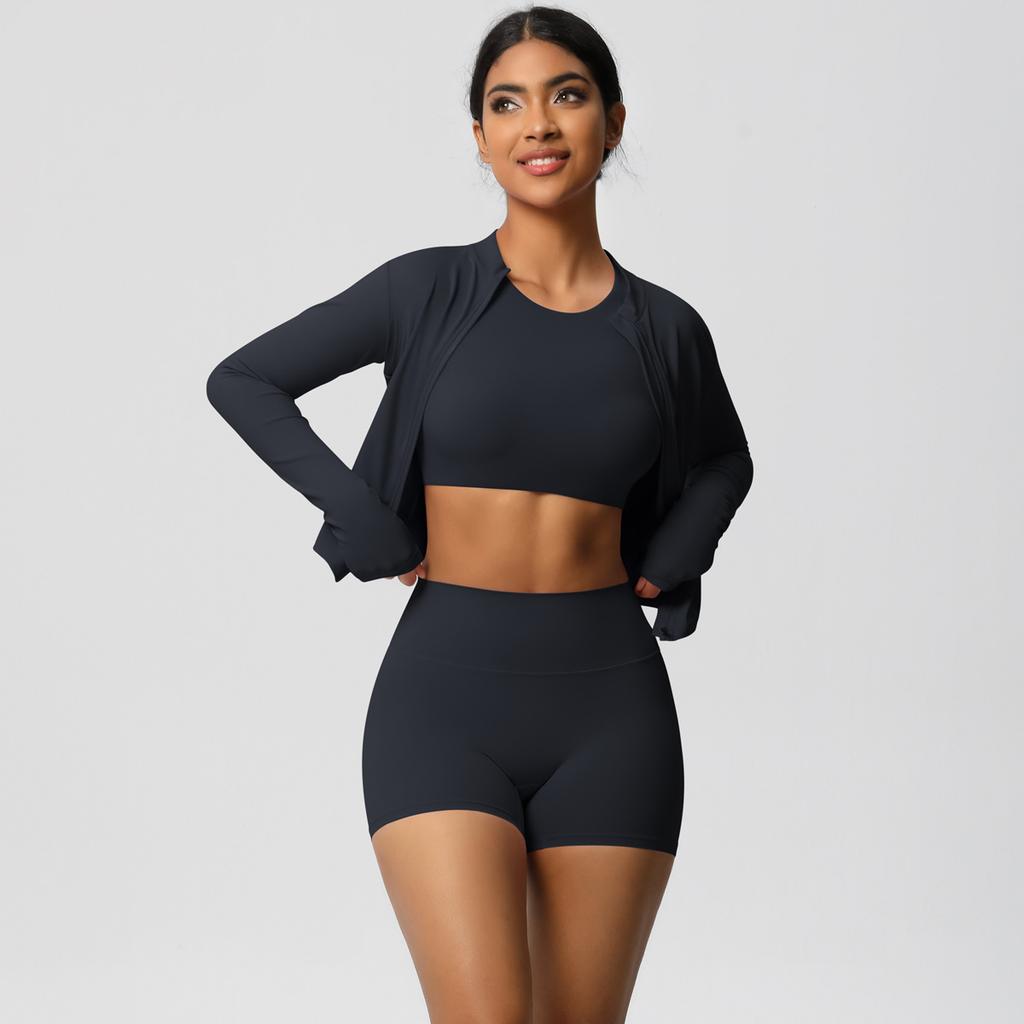Tight Naked Feeling Brushed Yoga Suit, Quick Drying Breathable Sports Set, Outdoor Leisure Running Fitness Three Piece Set For Women