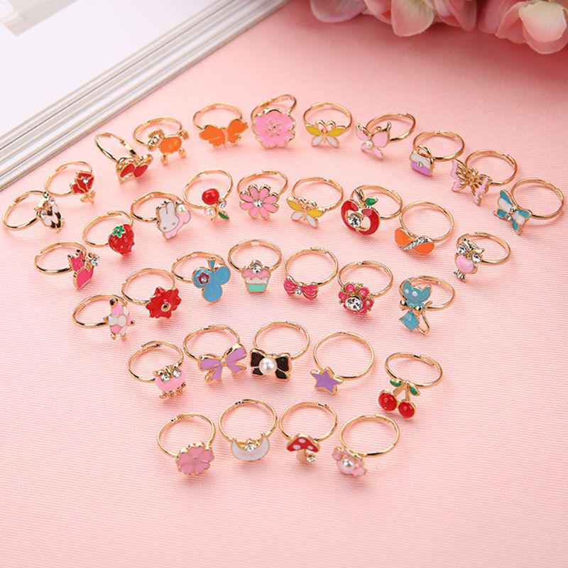 Adjustable Flower Animal Ring 36 Pcs Kawaii Cartoon Children Rings Gift for Kids