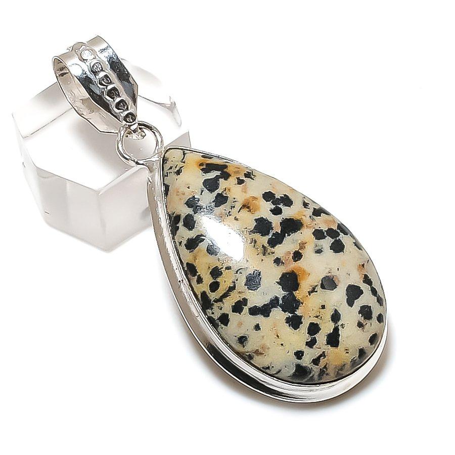 Natural Dalmation Jasper Gemstone 925 Sterling Silver Jewelry Pendant 2.13" ETC-14326
