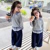 Meng Tang Tang Spring Girls' Color Block Bib Pants & Sweatshirt Set - Baby Korean Style Two-Piece.