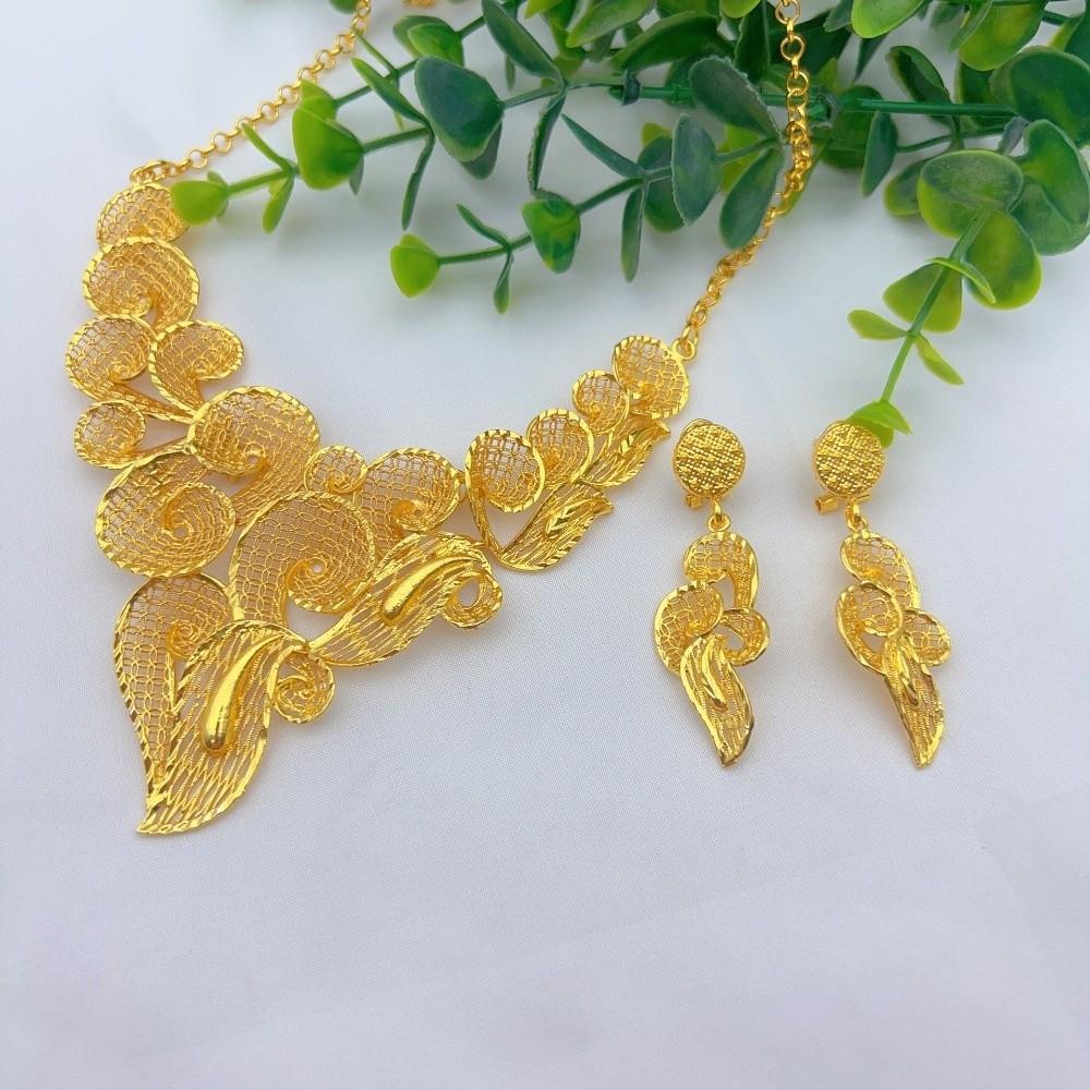 Gold Tone 24k Gold Color Jewelry Luxury Bridal Jewelry Sets for Women