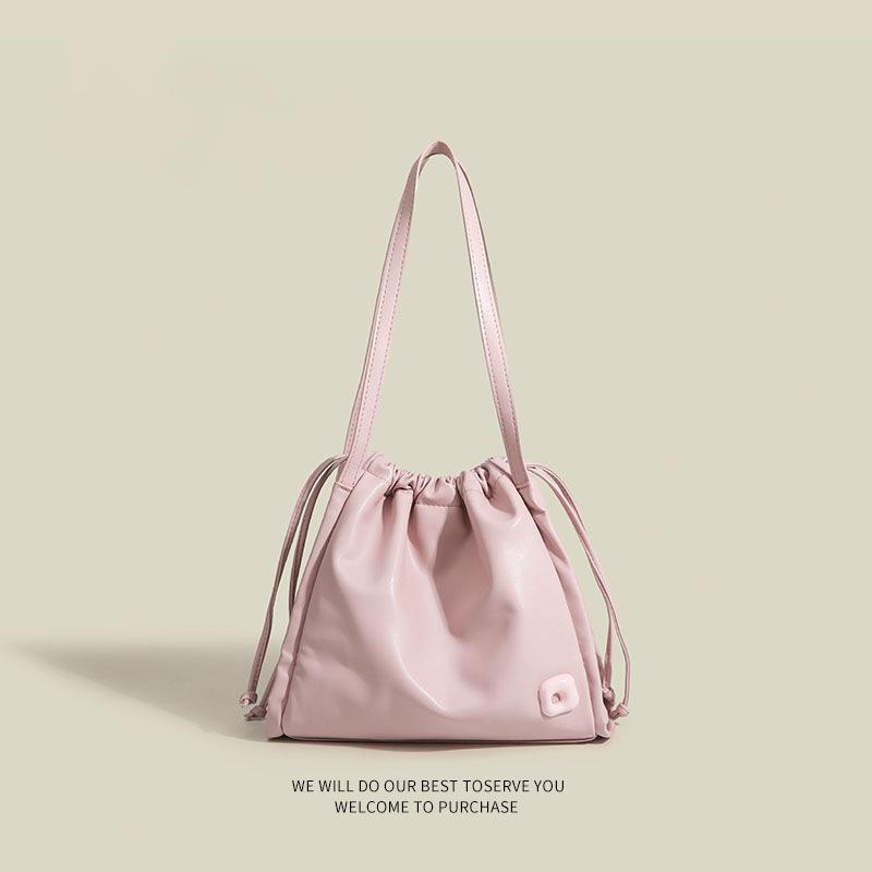 

Drawstring Large Capacity Tote Bag Women S Bag Commuter College Soft Leather High Value Shoulder Handheld Women S Bag Women S розовый