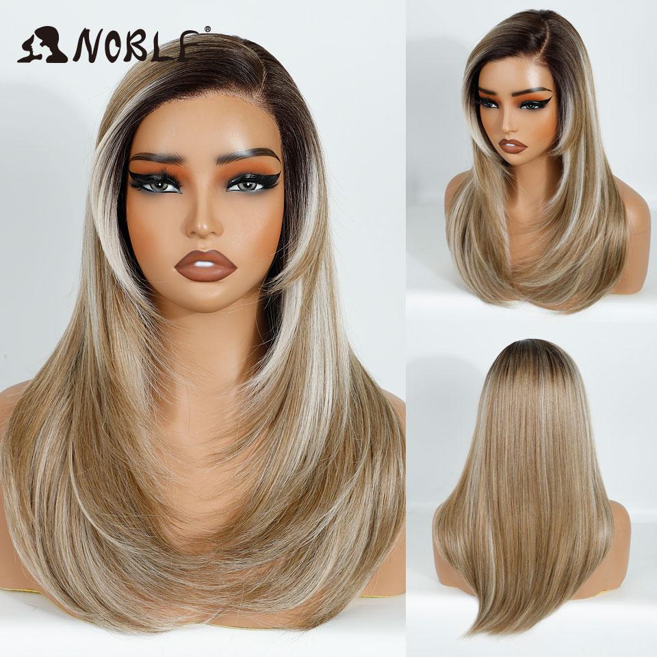 

Noble Straight Synthetic Lace Front Wigs For Women Side Part Lace Wig Pre Plucked Layered Wig Ombre Blonde White Cosplay Wig (as the picture,150%&18inches&Lace Front)
