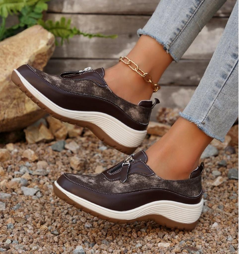 New Retro Thick Sole Loafers Women Lightweight Casual Fashion Walking Shoes Comfortable Zipper Spring Casual Sneakers Mujer