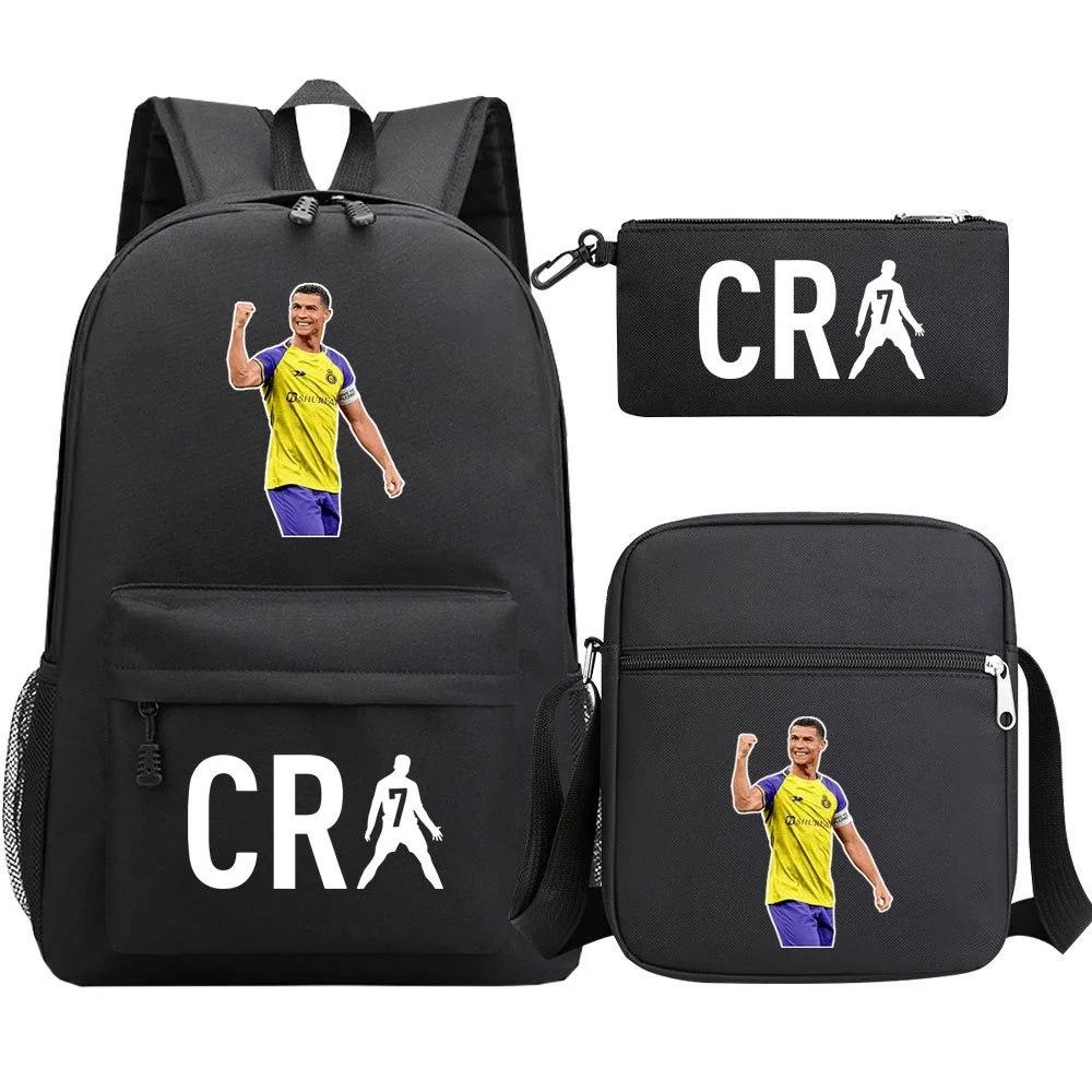 Primary And Secondary School Students Schoolbag Three-Piece Football Player Star Peripheral Printing Children'S Backpack