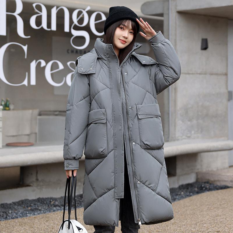 Winter Loose Cotton Jacket Coat Women's Pocket Hooded Jackets Casual Medium Long Parka