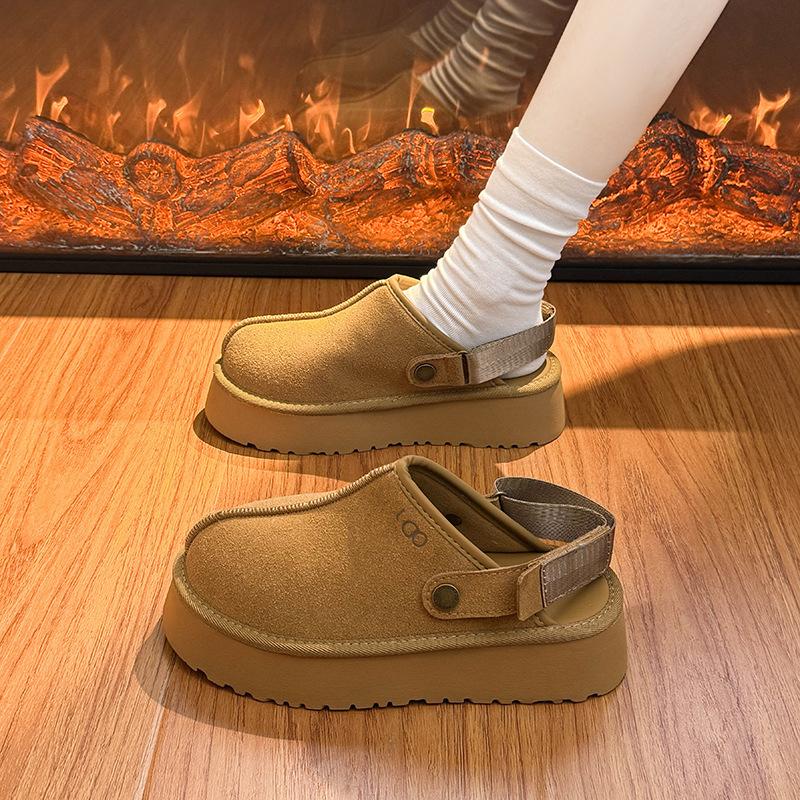 Women's Two-wear Soft Bottom Large Size Thickened Winter Warm Fur One Padded Lining Ankle Boots Non-slip Baotou Cotton Fur Slippers