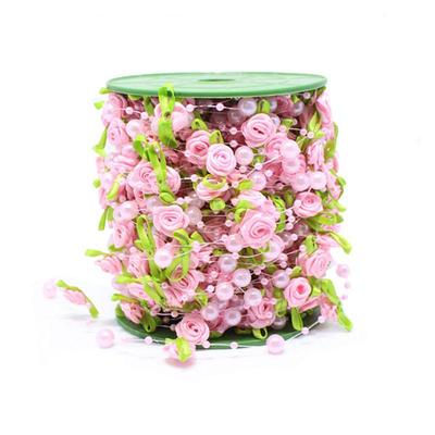 2M rosa rosa perla foglia stringa perline ghirlanda nastro per festa di nozze decorazione artigianale per la casa accessorio fai da te confezione regalo