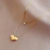Stainless Steel Double Layer Heart Pendant Necklace For Women High Quality 18K-Gold Plated French Exquisite Jewelry Gift