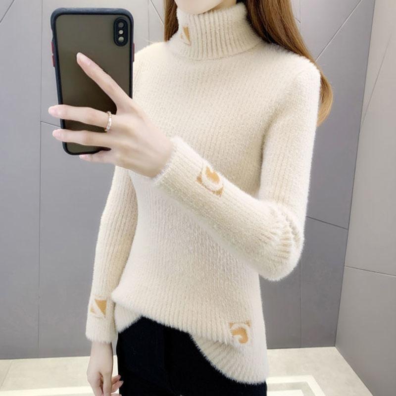 Maglione dolcevita autunno e inverno Lettera Jacquard Camicia aderente con temperamento lavorato a maglia snellente