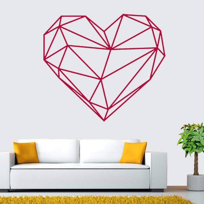 

Geometric Heart Wall Sticker, Decorative PVC Carving for Living Room and Bedroom 57x49CM, Rose Red