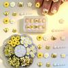 7-compartment Boxed Mixed Resin Decorative Cartoon Yellow Bee, Cute Flowers and Pearl Nail Art Decoration in Sweet Style