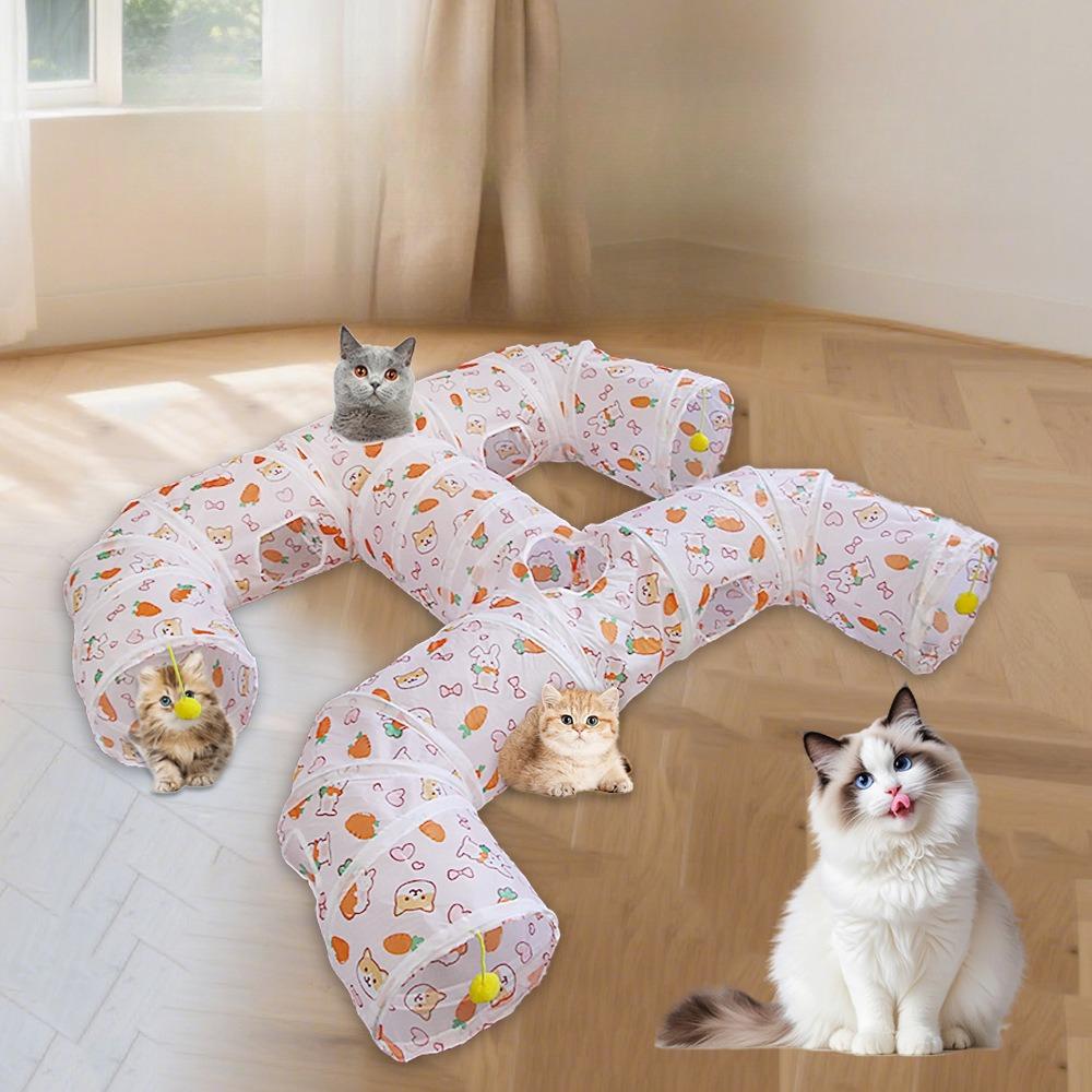 Carrot Print Cat Tunnel Multi-Shape Foldable & Easy Storage Cat Toy Tunnel for Play & Hideaway Pet Tube Self-Entertaining Play