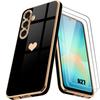 Case for Samsung Galaxy A27 5G, Silicone Heart Pattern Shockproof Anti-Scratch Black - 2 Tempered Glasses