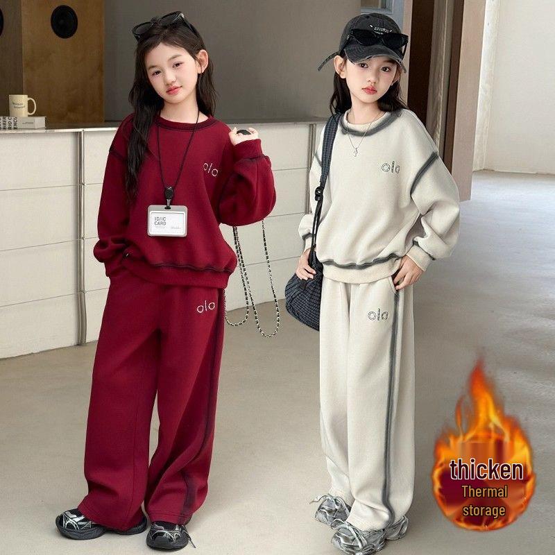 Девочки 2025 Осень/Зима Корейская мода Велюровый комплект: Худи и Спортивные штаны 120cm абрикосовый