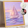 Rahmenloses Perlenmalerei DIY-Set Sonnenuntergang Segelboot auf See 3D Funkelndes Perlen Leinwand Entspannendes Kreatives Basteln für Kunstliebhaber