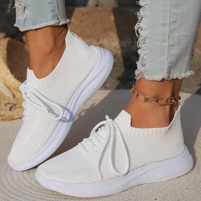2026 New Women's Breathable Knitted Sneakers Lightweight Slip On Casual Sports Shoes Woman Comfort Non Slip White Running Shoes