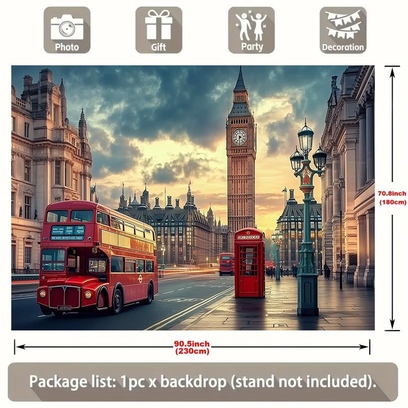2D-Banner 1 Stück Londoner Straßenszene - Doppeldeckerbus und rote Telefonzelle geeignet für Geburtstage Festivals Partys