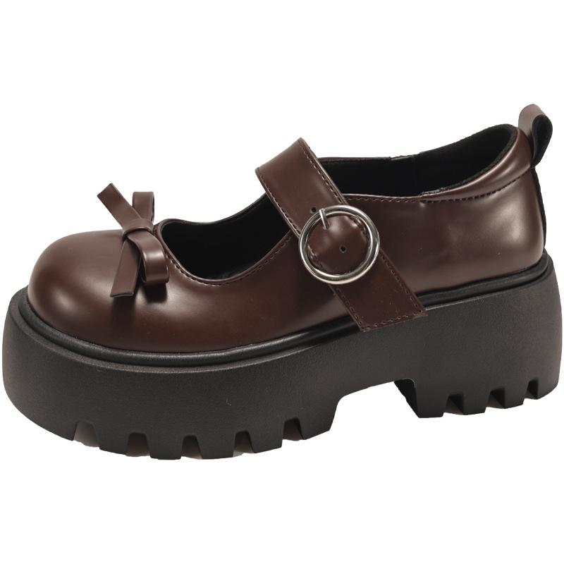 

Маленькие кожаные туфли с круглым бантом, женские, новинка 2025 года, французская платформа, студенческий стиль, британская юбка, обувь jk 40