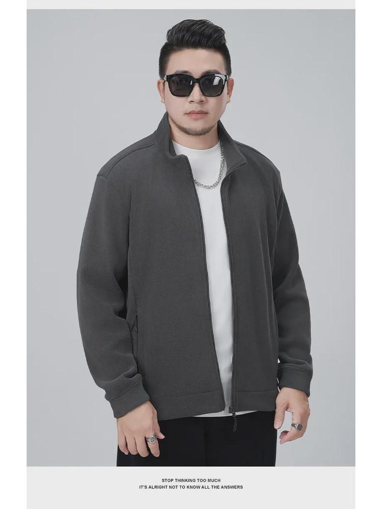 Ao Li Men's Large Velvet Stand Collar Sweater - Winter Thickened Simple Cardigan, Solid Color, All-Match Loose Jacket