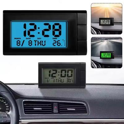 Car Electronic Clock LCD Display Digital Thermometer 2 In 1 Alarm Clock Temperature Gauge Mini Backlight Vehicle Dashboard Clock