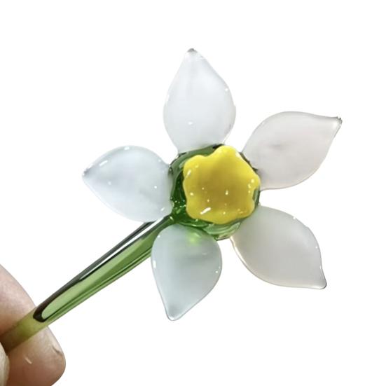 Yousheng Mini Glass Flower Figurine Handmade Faux Crystal Transparent Flower Bouquet Collectible Hand Blown Table Ornament for Mother's Day Birthday