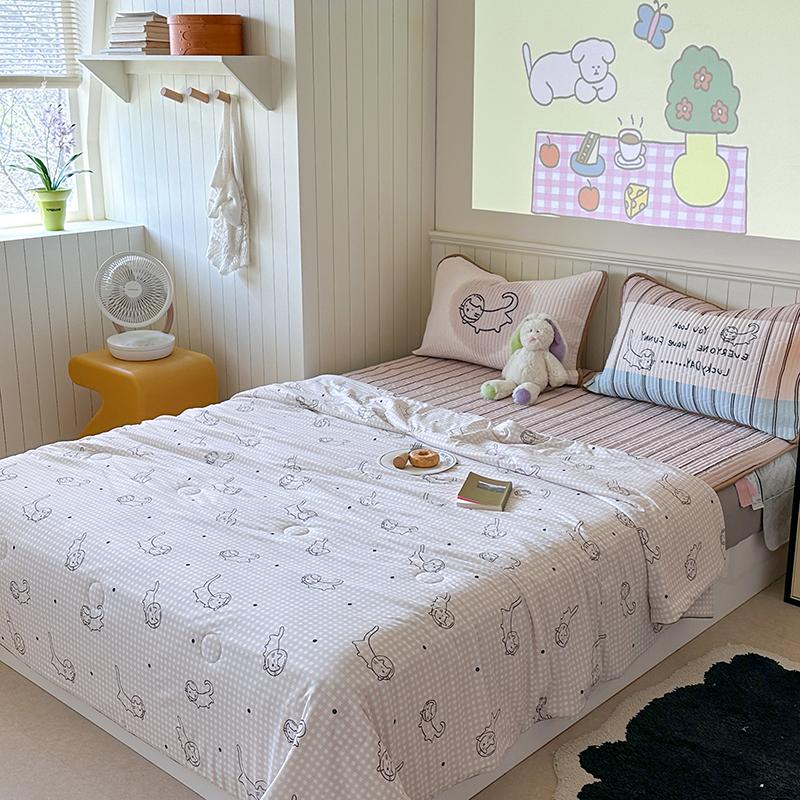 High-end Cartoon Ice Silk Summer Blanket for Bed Double Side Cool Feeling Silk Air Conditioning Quilt Lightweight Cooling Duvet