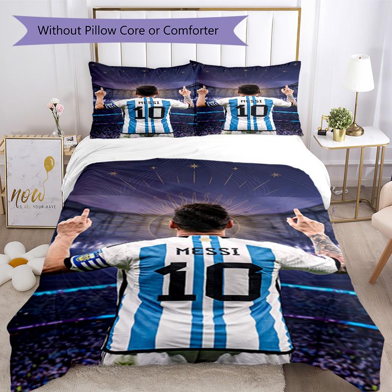 Messi Bedding Set Breathable Duvet Cover with Pillowcases Decorative Bed Linen for Bedroom Home Decoration Birthday Gift