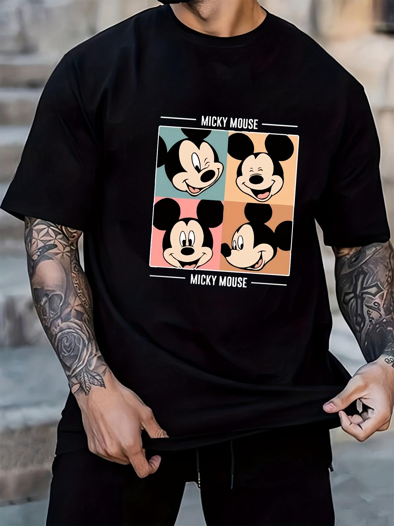 Casual Black T-shirt with Mickey Mouse Print -  Mickey Mouse  Text on Each Corner XXXXL