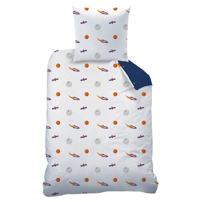 Parure De Lit Enfant 100% Coton - MATT & ROSE - EXPLORE SPACE - Bleu - 140x200+63x63cm