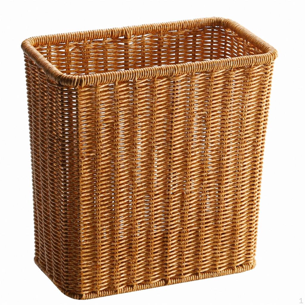 Woven Storage Baskets, Rectangular Wicker Basket with CutOut Handles, Tan Synthetic Rattan for