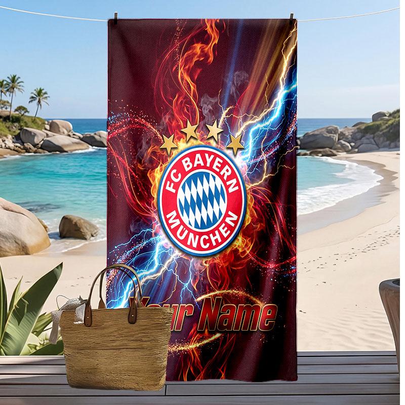 Asciugamano da Spiaggia Personalizzato Stampato Bayern Monaco Logo Calcio Supporto Nome Personalizzato Testo Asciugamano Assorbente Per Sport Viaggio Regalo Speciale
